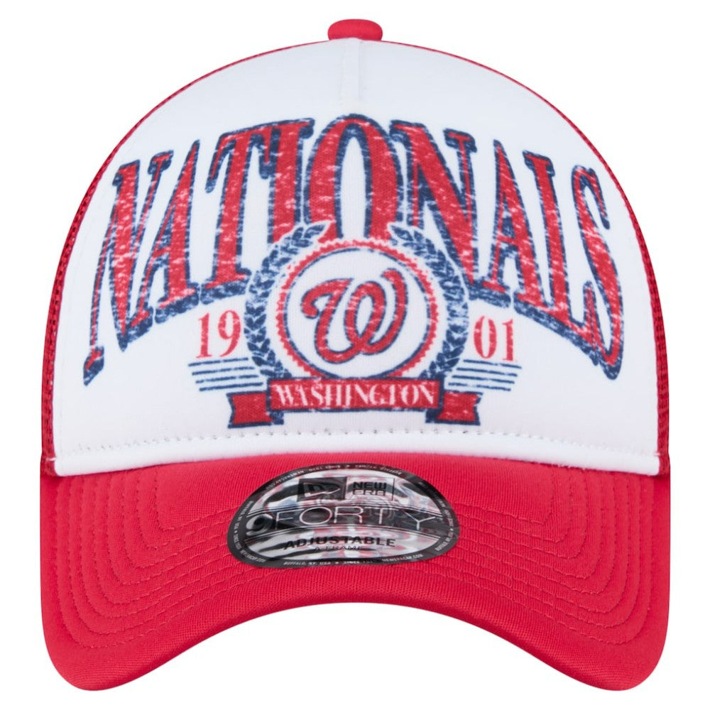 Washington Nationals New Era Distressed 9FORTY A-Frame Adjustable Trucker Hat - Red - New Era Discount