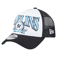 Miami Marlins New Era Distressed 9FORTY A-Frame Adjustable Trucker Hat - Black - New Era Sale