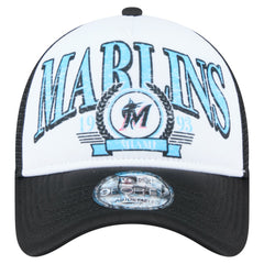 Miami Marlins New Era Distressed 9FORTY A-Frame Adjustable Trucker Hat - Black - New Era Sale