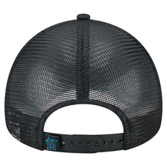 Miami Marlins New Era Distressed 9FORTY A-Frame Adjustable Trucker Hat - Black - New Era Sale