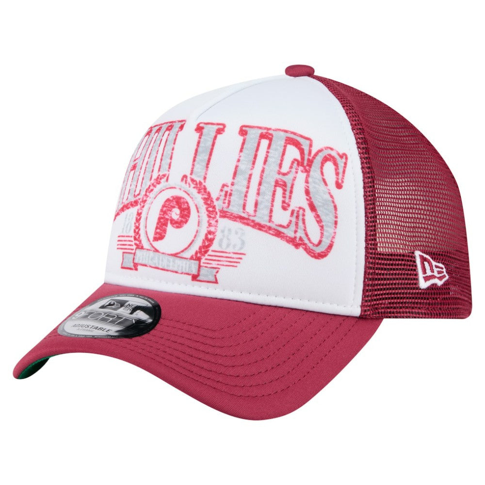 Philadelphia Phillies New Era Distressed 9FORTY A-Frame Adjustable Trucker Hat - Red - New Era Discount
