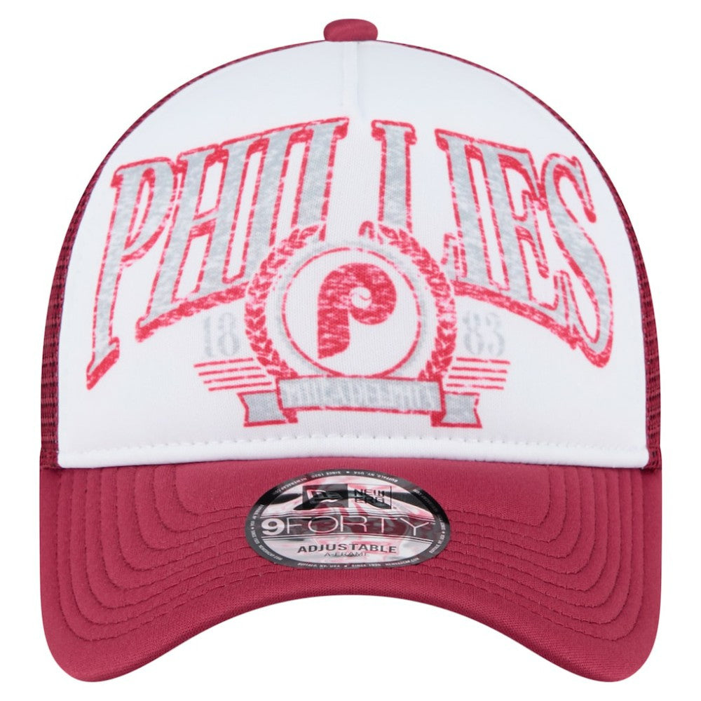 Philadelphia Phillies New Era Distressed 9FORTY A-Frame Adjustable Trucker Hat - Red - New Era Discount