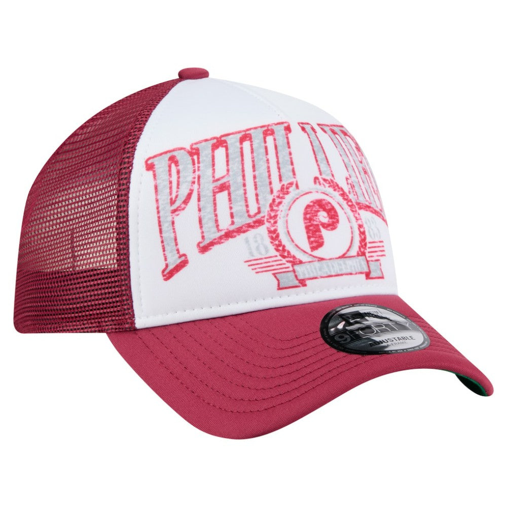 Philadelphia Phillies New Era Distressed 9FORTY A-Frame Adjustable Trucker Hat - Red - New Era Discount