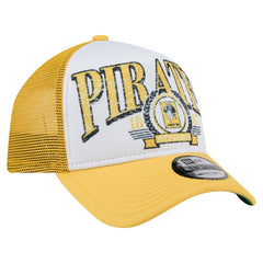 Pittsburgh Pirates New Era Distressed 9FORTY A-Frame Adjustable Trucker Hat - White/Gold - New Era on Sale