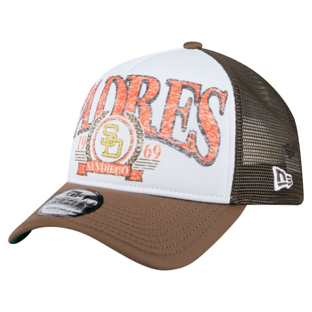 San Diego Padres New Era Distressed 9FORTY A-Frame Adjustable Trucker Hat - Brown - New Era Sale