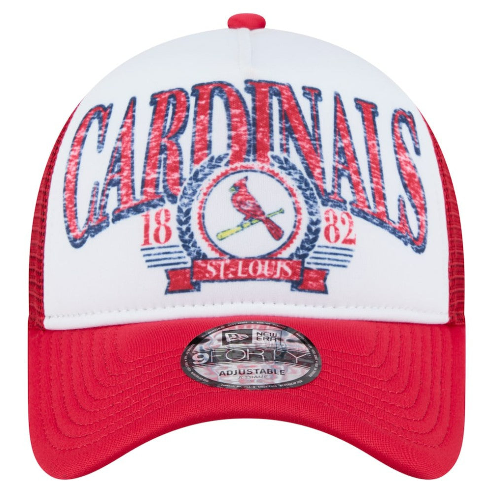 St. Louis Cardinals New Era Distressed 9FORTY A-Frame Adjustable Trucker Hat - White - New Era Online