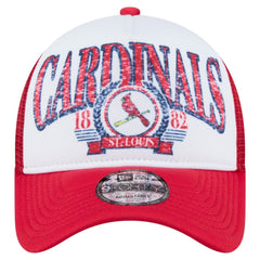 St. Louis Cardinals New Era Distressed 9FORTY A-Frame Adjustable Trucker Hat - White - New Era Online