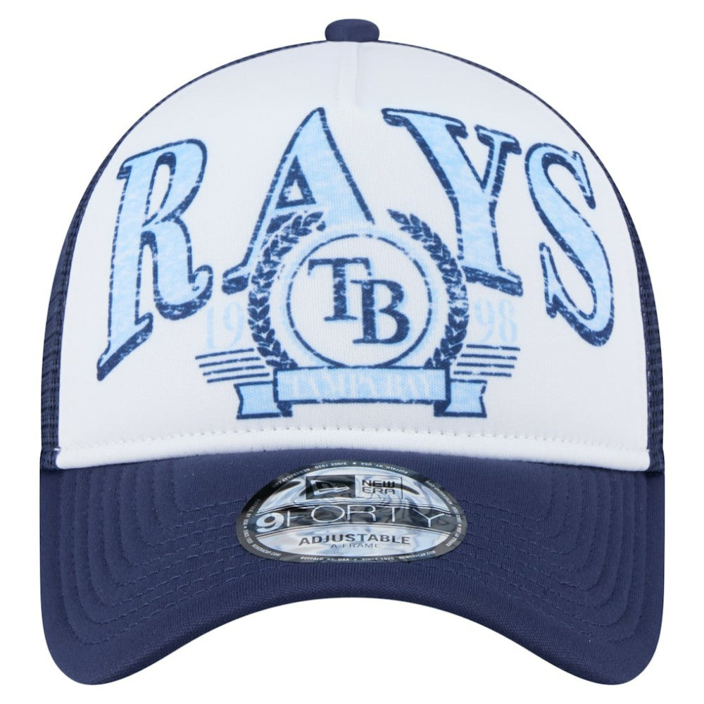 Tampa Bay Rays New Era Distressed 9FORTY A-Frame Adjustable Trucker Hat - Navy - New Era on Sale