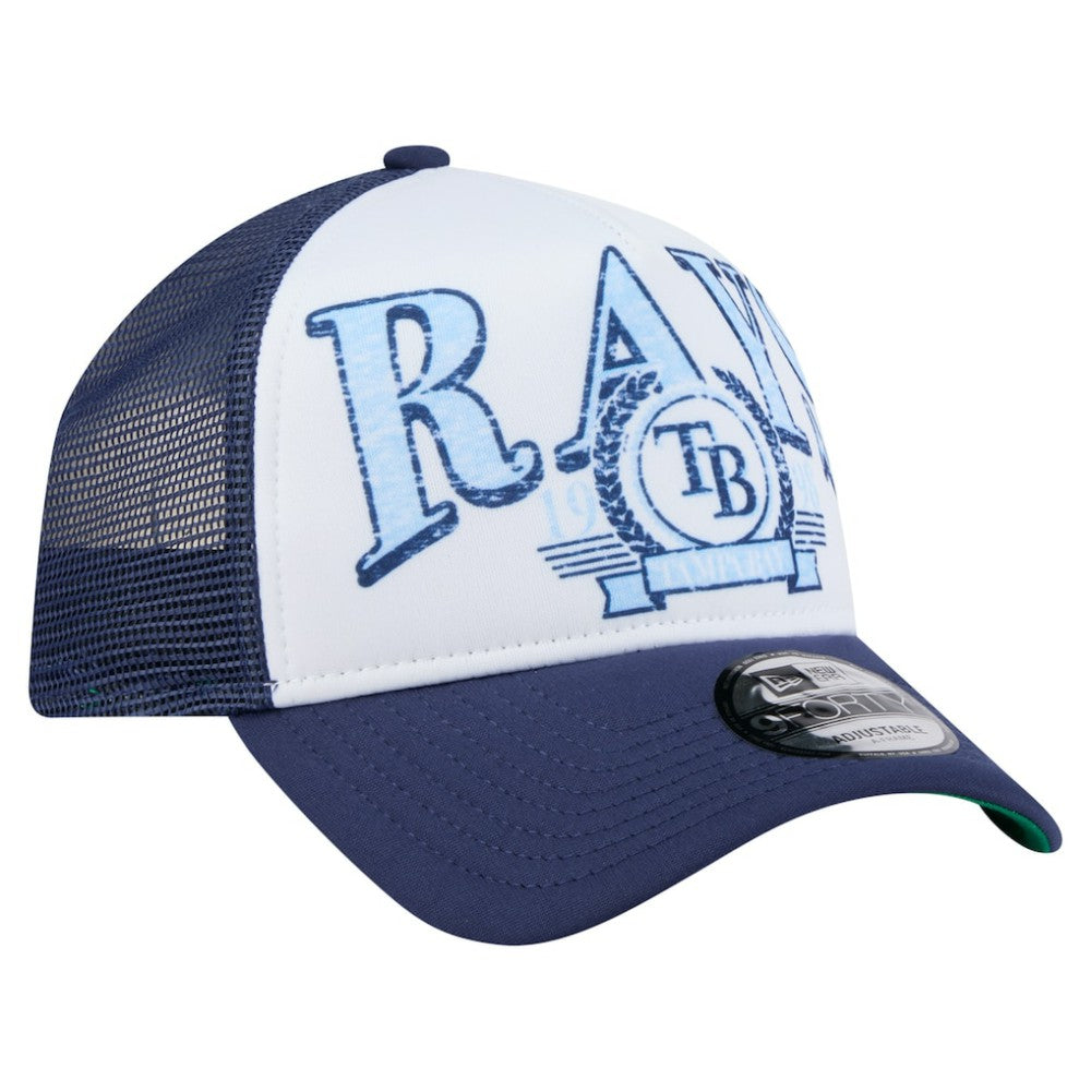 Tampa Bay Rays New Era Distressed 9FORTY A-Frame Adjustable Trucker Hat - Navy - New Era on Sale