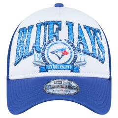 Toronto Blue Jays New Era Distressed 9FORTY A-Frame Adjustable Trucker Hat - White/Royal - New Era Discount