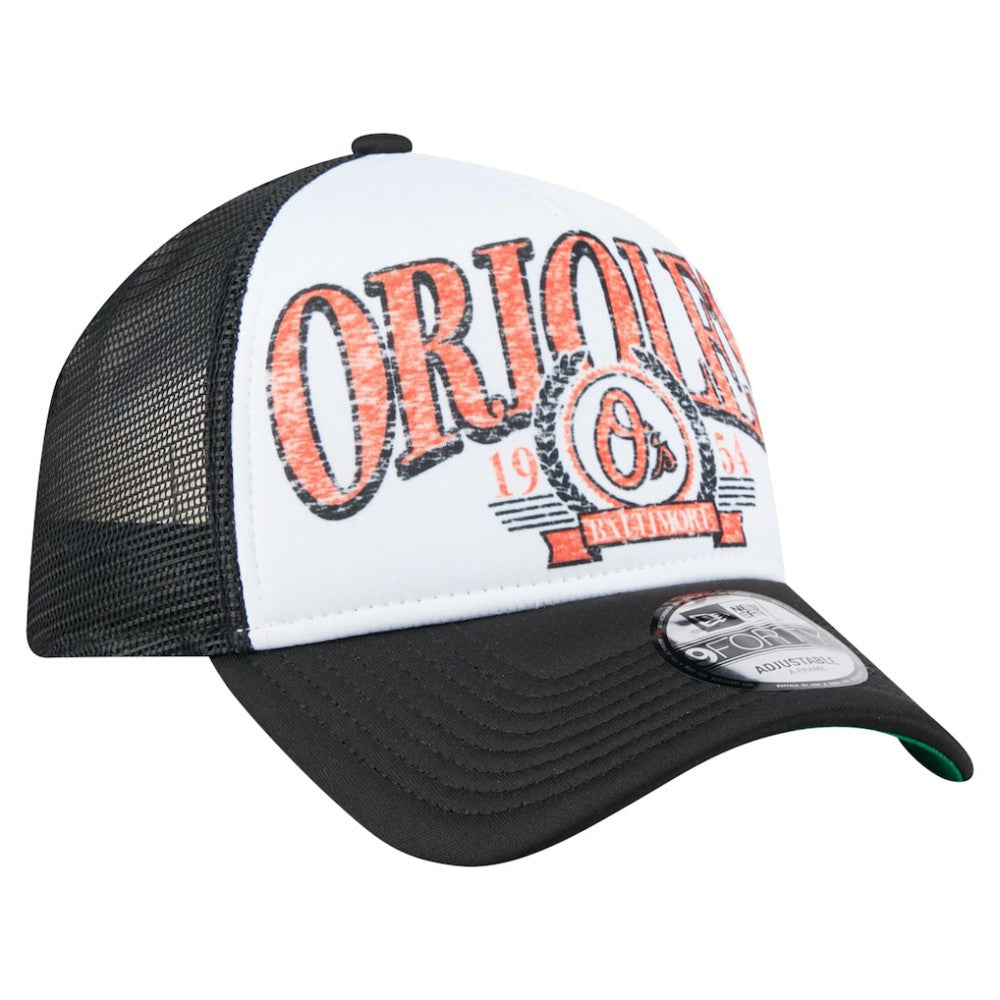 Baltimore Orioles New Era Distressed 9FORTY A-Frame Adjustable Trucker Hat - Black - New Era Online