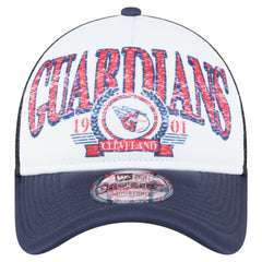 Cleveland Guardians New Era Distressed 9FORTY A-Frame Adjustable Trucker Hat - White/Navy - New Era Discount