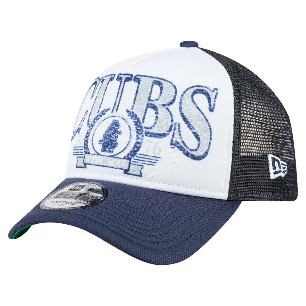 Chicago Cubs New Era Distressed 9FORTY A-Frame Adjustable Trucker Hat - White/Navy - New Era Discount