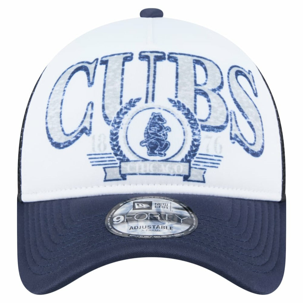 Chicago Cubs New Era Distressed 9FORTY A-Frame Adjustable Trucker Hat - White/Navy - New Era Discount