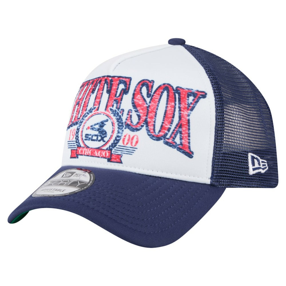 Chicago White Sox New Era Distressed 9FORTY A-Frame Adjustable Trucker Hat - White - New Era Discount