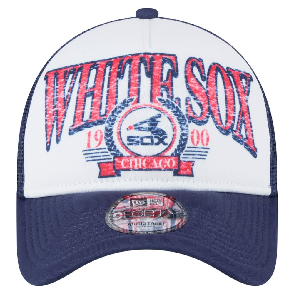 Chicago White Sox New Era Distressed 9FORTY A-Frame Adjustable Trucker Hat - White - New Era Discount