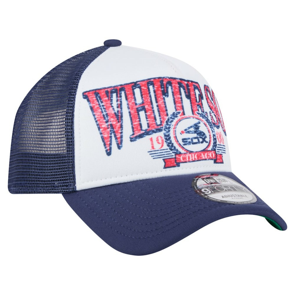 Chicago White Sox New Era Distressed 9FORTY A-Frame Adjustable Trucker Hat - White - New Era Discount