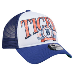 Detroit Tigers New Era Distressed 9FORTY A-Frame Adjustable Trucker Hat - White/Navy - New Era Discount