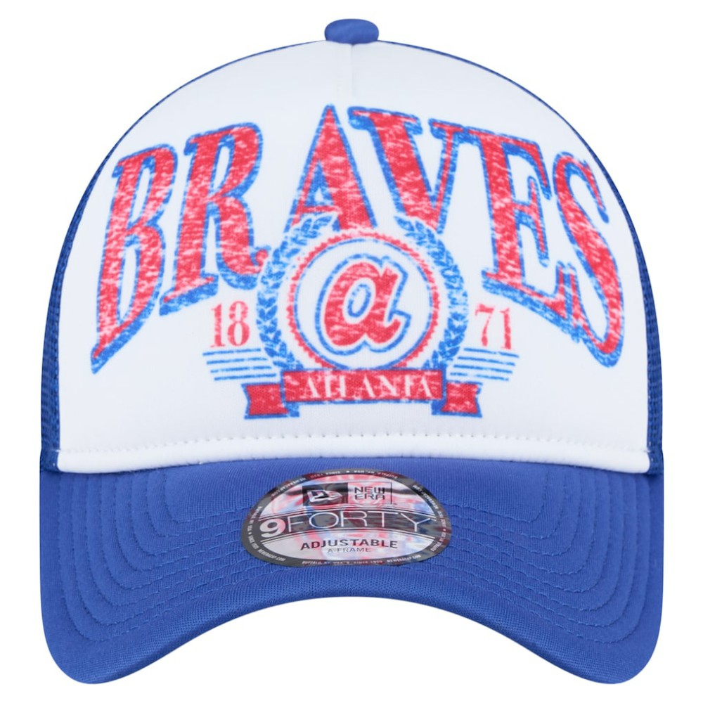 Atlanta Braves New Era Trucker A-Frame 9FORTY Adjustable Hat - White/Royal - New Era on Sale