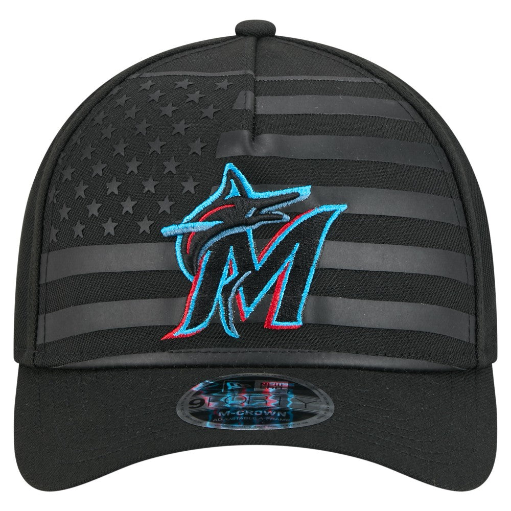 Miami Marlins New Era American Flag 9FORTY M-Crown A-Frame Adjustable Hat - Black - New Era Online