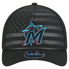 Miami Marlins New Era American Flag 9FORTY M-Crown A-Frame Adjustable Hat - Black - New Era Online