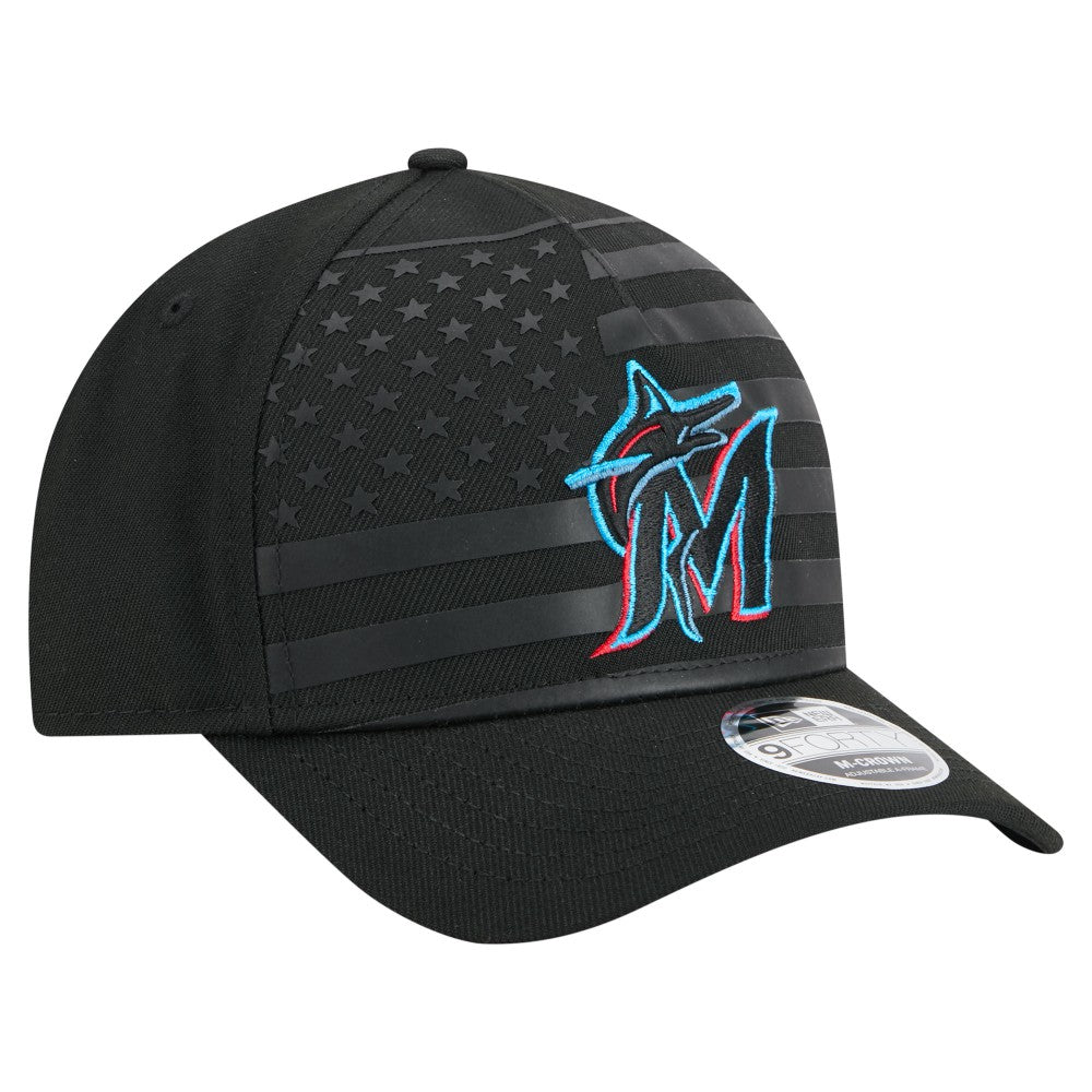 Miami Marlins New Era American Flag 9FORTY M-Crown A-Frame Adjustable Hat - Black - New Era Online