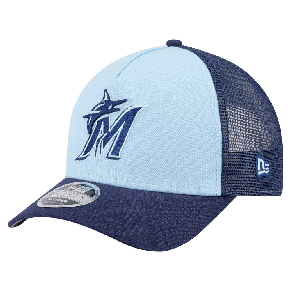 Miami Marlins New Era 2-Tone Color Pack 9FORTY M-Crown A-Frame Adjustable Hat - Light Blue/Navy - New Era Online