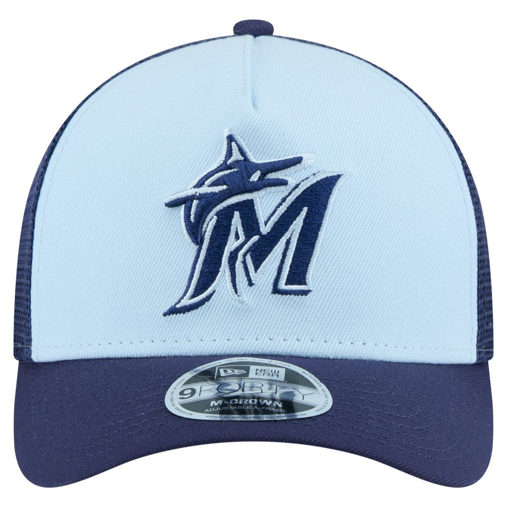 Miami Marlins New Era 2-Tone Color Pack 9FORTY M-Crown A-Frame Adjustable Hat - Light Blue/Navy - New Era Online