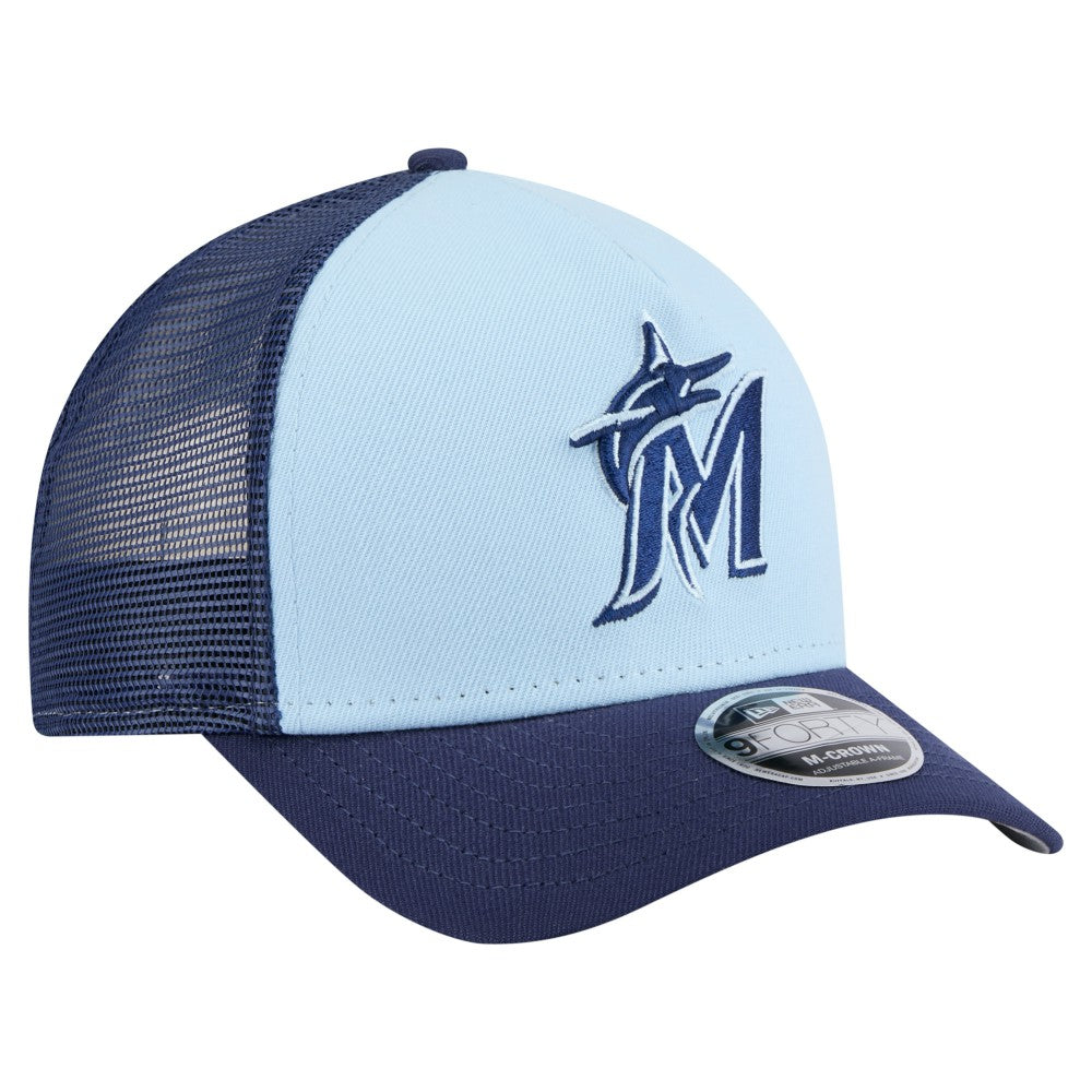 Miami Marlins New Era 2-Tone Color Pack 9FORTY M-Crown A-Frame Adjustable Hat - Light Blue/Navy - New Era Online