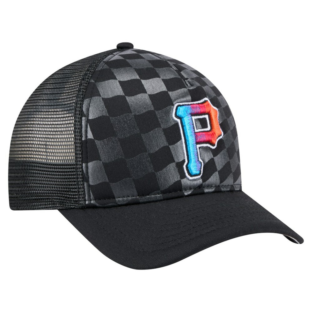 Pittsburgh Pirates New Era Gradient 9FORTY A-Frame M-Crown Trucker Adjustable Hat - Black - New Era Sale