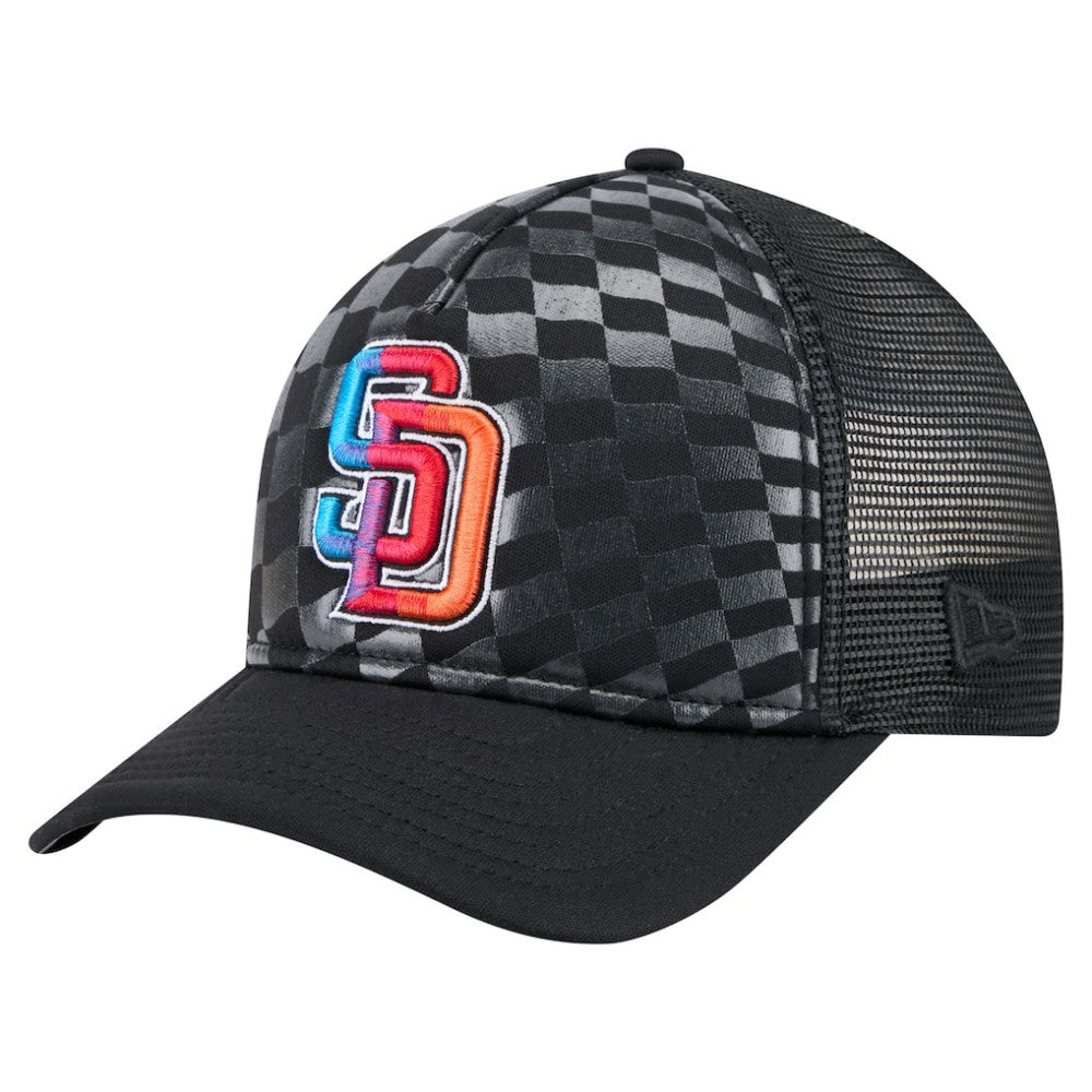 San Diego Padres New Era Gradient 9FORTY A-Frame M-Crown Trucker Adjustable Hat - Black - New Era on Sale