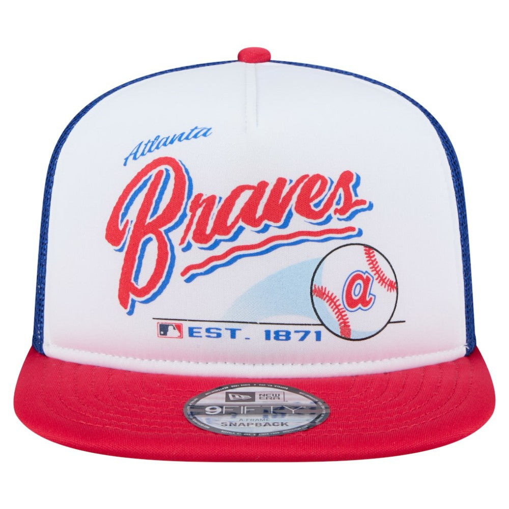 Atlanta Braves New Era Retro Script Trucker 9FIFTY Snapback Hat - White/Red - New Era Lifestyle