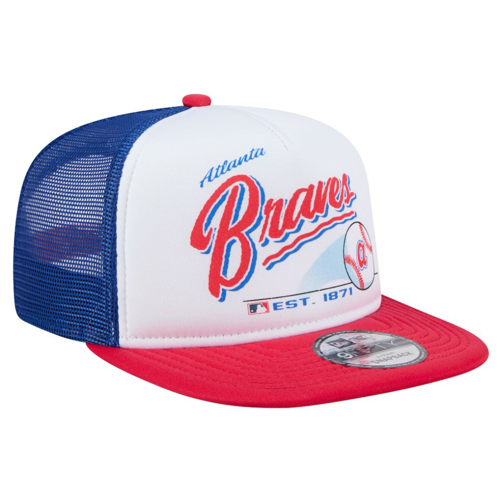 Atlanta Braves New Era Retro Script Trucker 9FIFTY Snapback Hat - White/Red - New Era Lifestyle