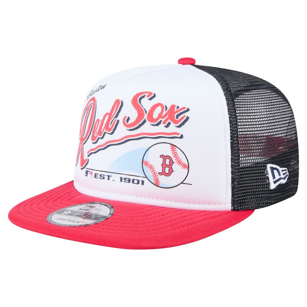 Boston Red Sox New Era Retro Script Trucker 9FIFTY Snapback Hat - White/Red - New Era Sale