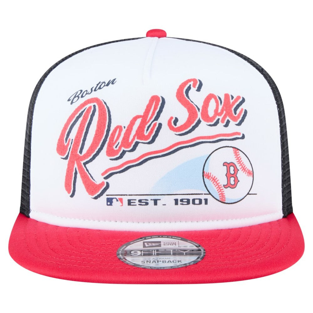 Boston Red Sox New Era Retro Script Trucker 9FIFTY Snapback Hat - White/Red - New Era Sale