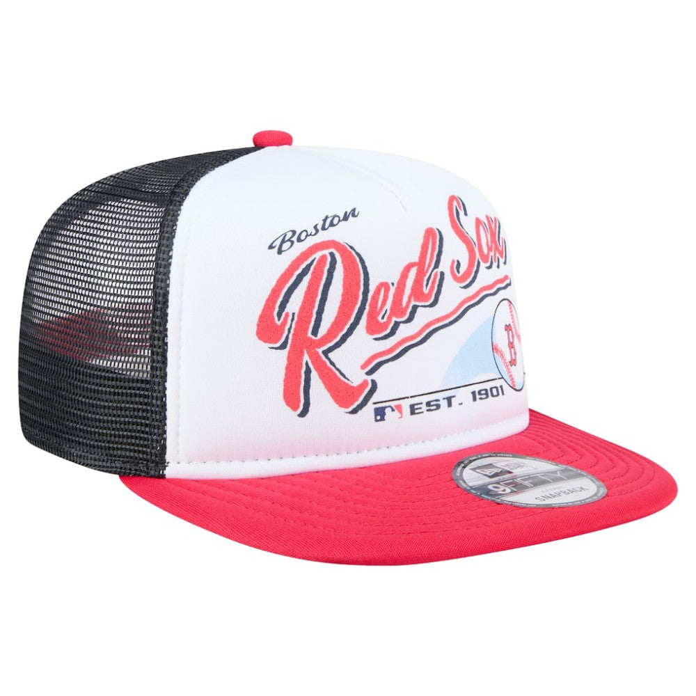 Boston Red Sox New Era Retro Script Trucker 9FIFTY Snapback Hat - White/Red - New Era Sale