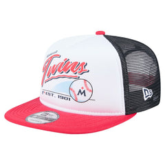 Minnesota Twins New Era Retro Script Trucker 9FIFTY Snapback Hat - White/Red - New Era Sale
