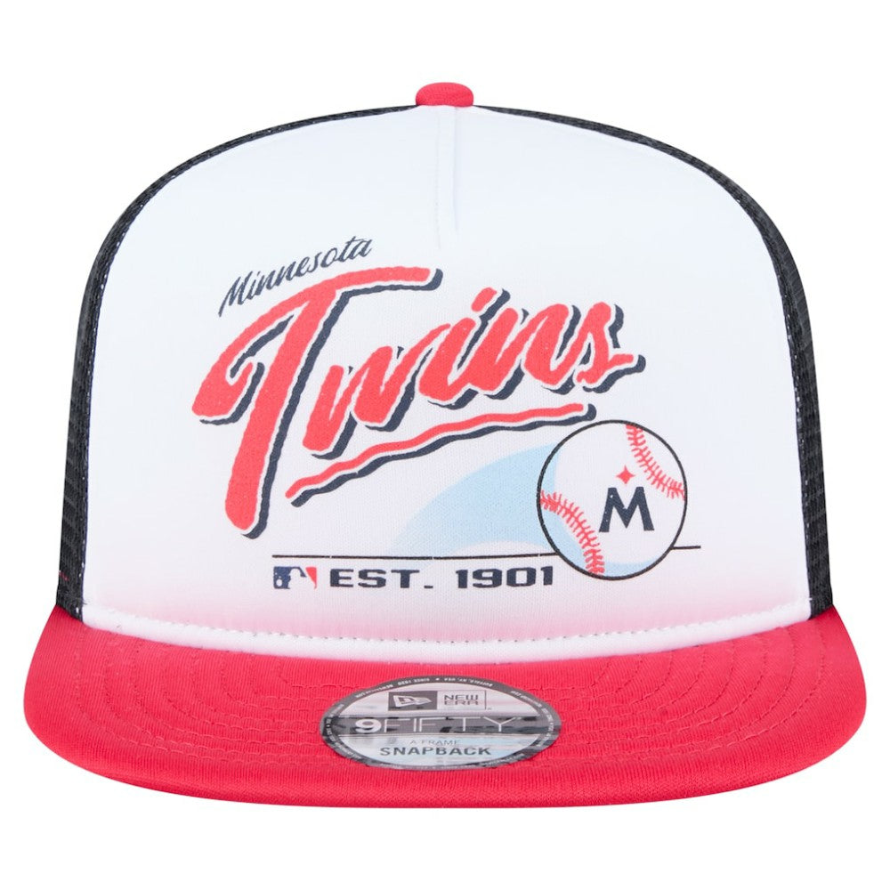 Minnesota Twins New Era Retro Script Trucker 9FIFTY Snapback Hat - White/Red - New Era Sale