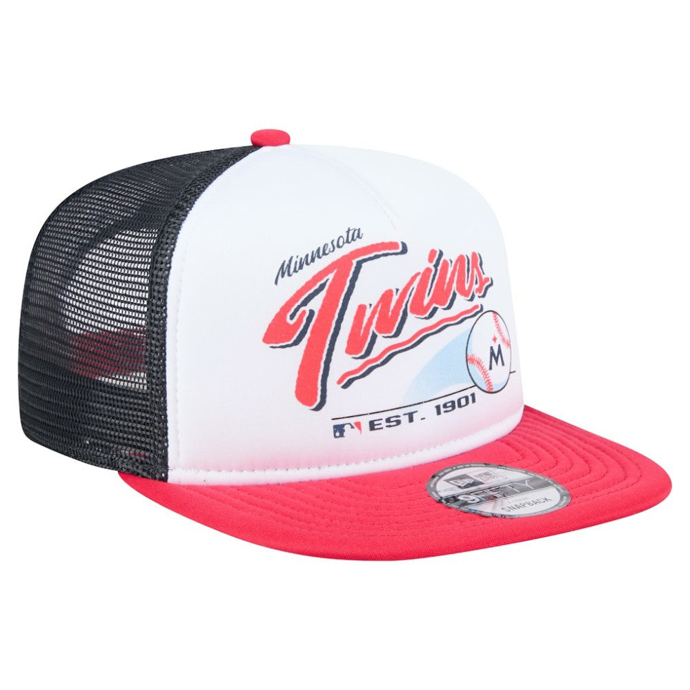Minnesota Twins New Era Retro Script Trucker 9FIFTY Snapback Hat - White/Red - New Era Sale