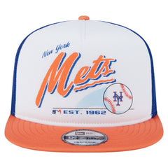 New York Mets New Era Retro Script Trucker 9FIFTY Snapback Hat - White/Orange - New Era Lifestyle