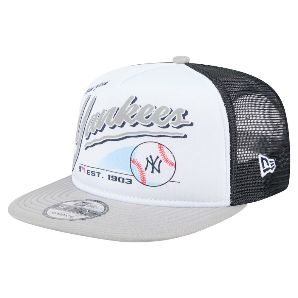 New York Yankees New Era Retro Script Trucker 9FIFTY Snapback Hat - White/Gray - New Era Discount