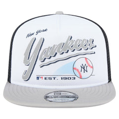 New York Yankees New Era Retro Script Trucker 9FIFTY Snapback Hat - White/Gray - New Era Discount