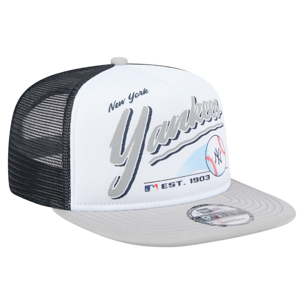 New York Yankees New Era Retro Script Trucker 9FIFTY Snapback Hat - White/Gray - New Era Discount