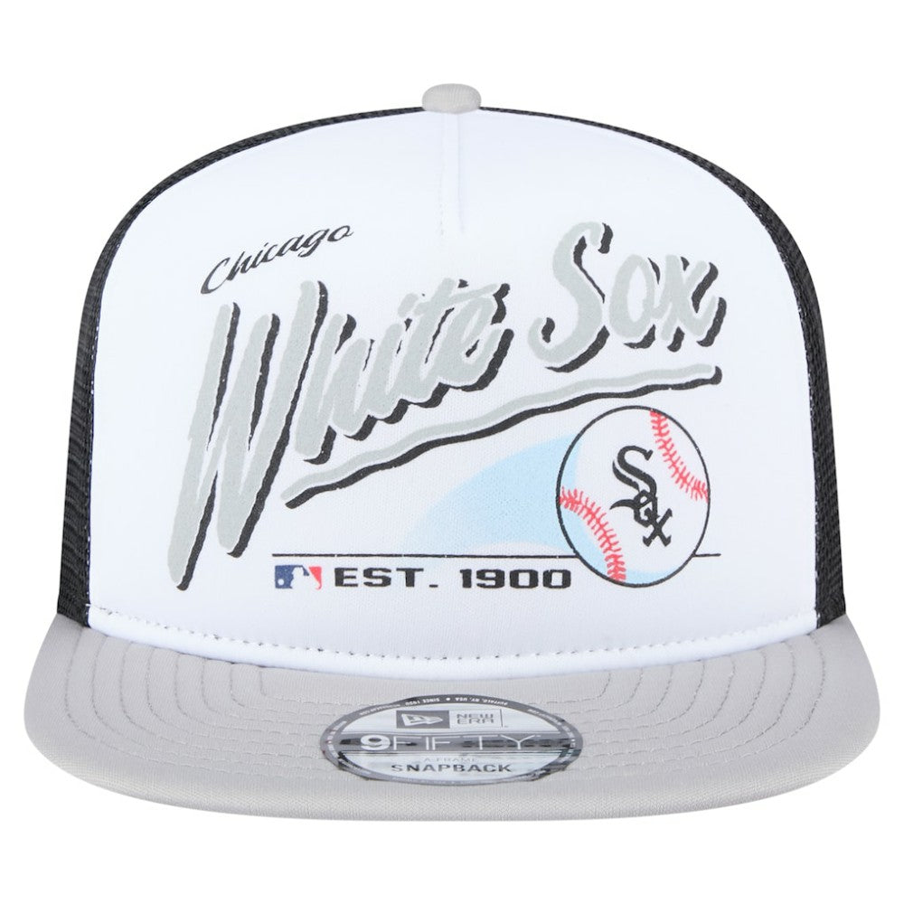 Chicago White Sox New Era Retro Script Trucker 9FIFTY Snapback Hat - White/Gray - New Era on Sale