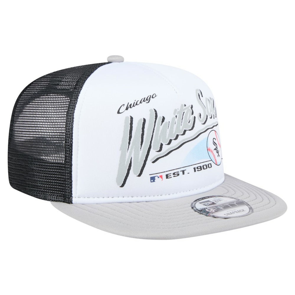 Chicago White Sox New Era Retro Script Trucker 9FIFTY Snapback Hat - White/Gray - New Era on Sale