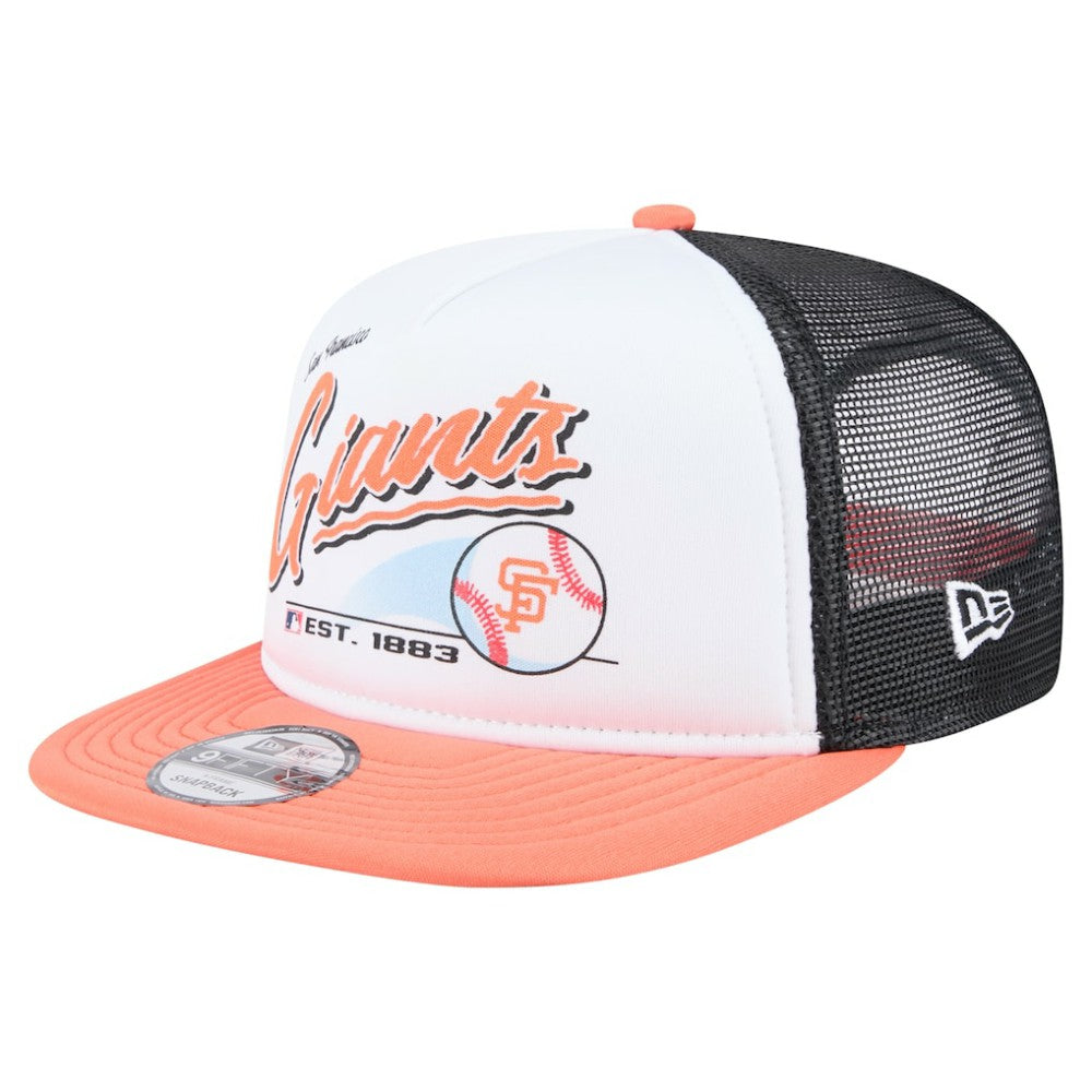 San Francisco Giants New Era Retro Script Trucker 9FIFTY Snapback Hat - White/Orange - New Era Discount