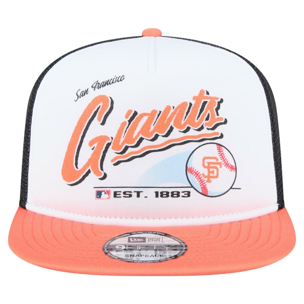 San Francisco Giants New Era Retro Script Trucker 9FIFTY Snapback Hat - White/Orange - New Era Discount