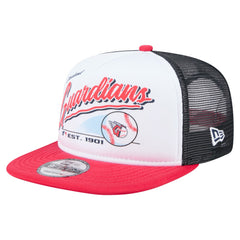 Cleveland Guardians New Era Retro Script Trucker 9FIFTY Snapback Hat - White/Red - New Era Online