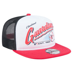 Cleveland Guardians New Era Retro Script Trucker 9FIFTY Snapback Hat - White/Red - New Era Online