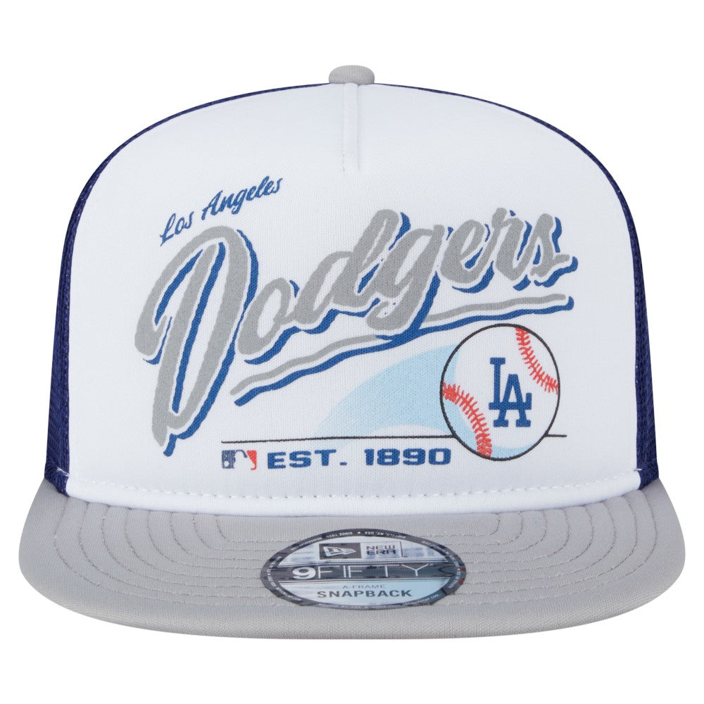 Los Angeles Dodgers New Era Retro Script Trucker 9FIFTY Snapback Hat - White/Gray - New Era Online